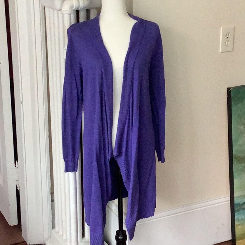 Purple Long Open-Front Cardigan Sweater